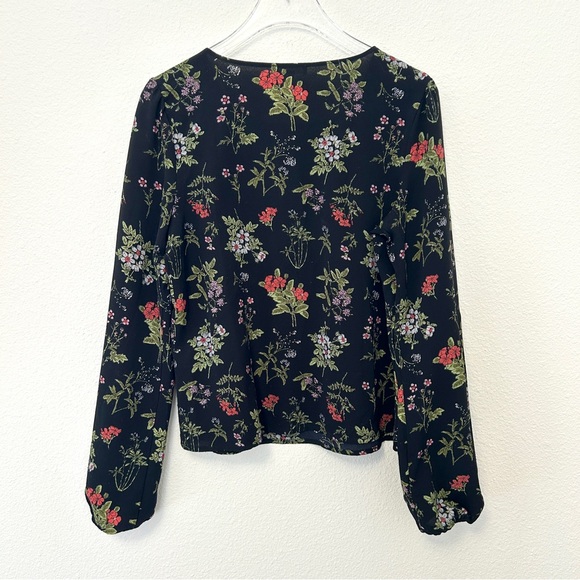 Leith Black Long Sleeve Floral Blouse Top Poetcore Red Green Women's Size Small - Picture 7 of 12